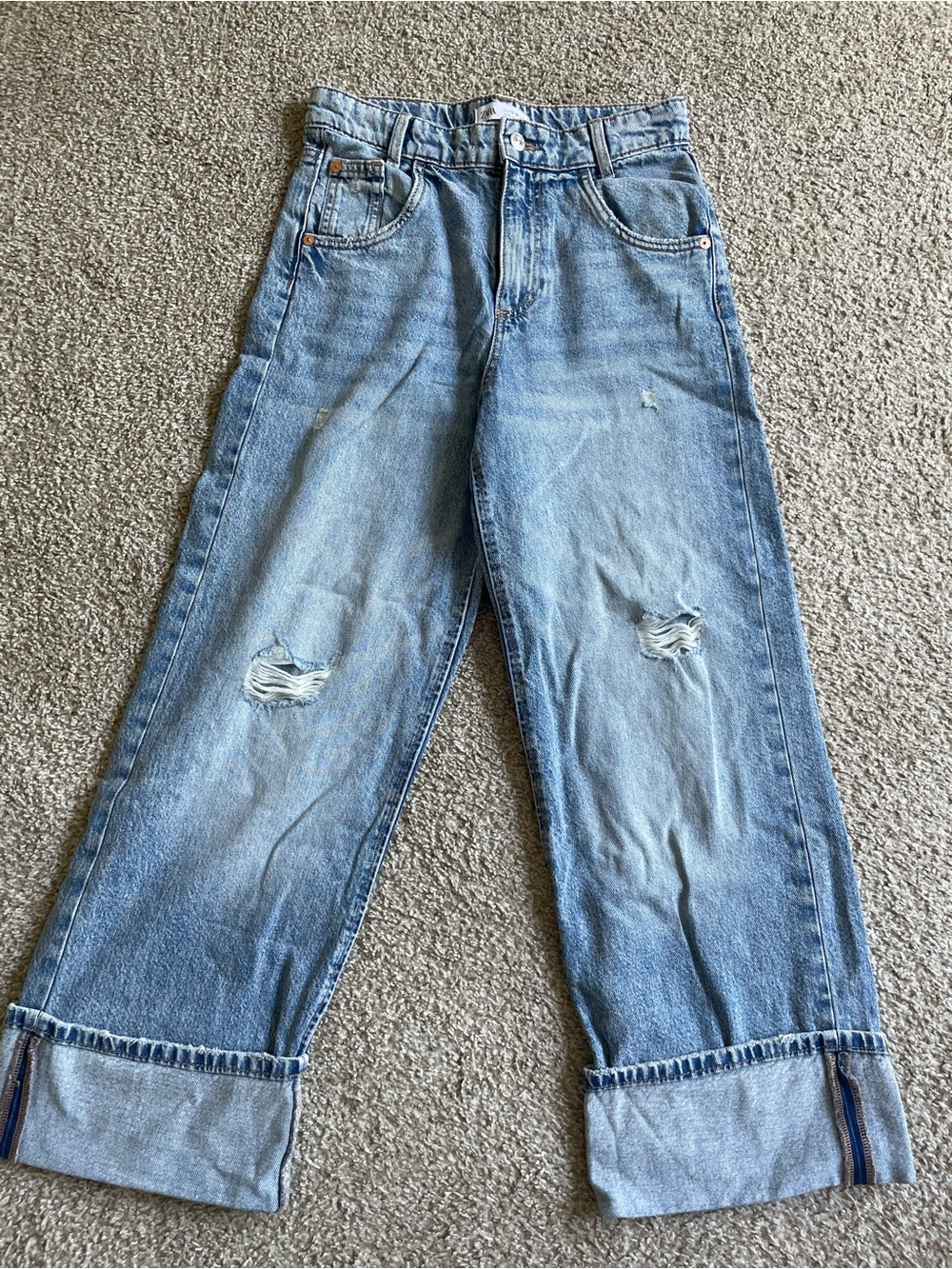 Zara Light Blue Distressed Boyfriend Jeans
